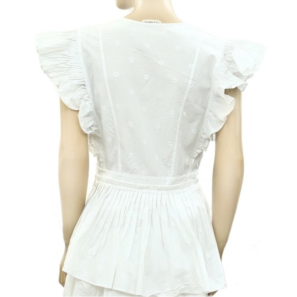 ULLA JOHNSON Tessa Floral Embroidered Poplin Mini Dress Ruffled size 2 - Picture 4 of 7